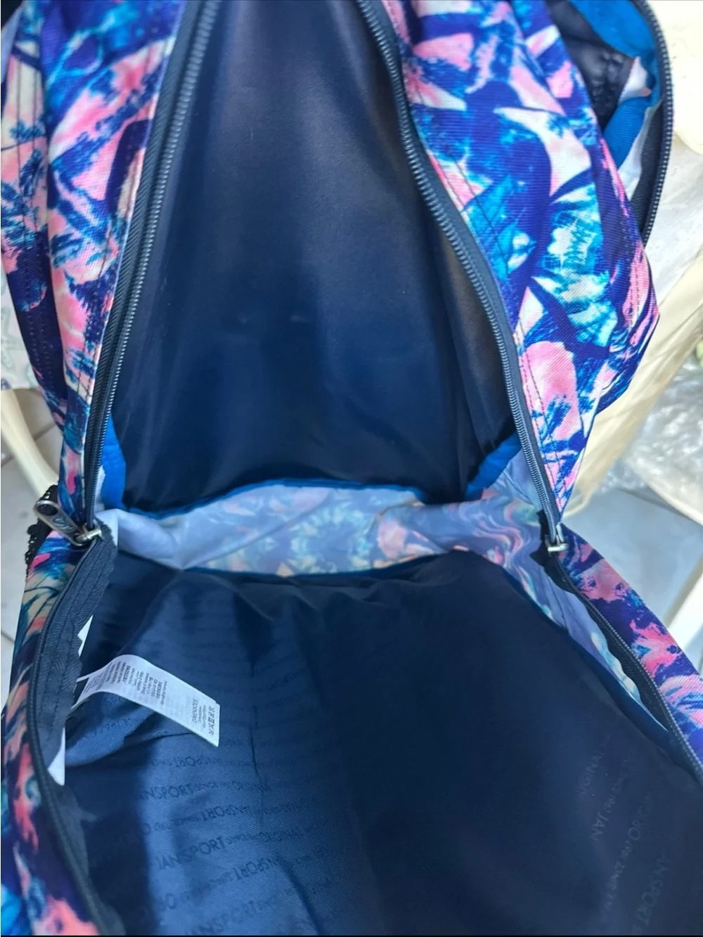 Jansport Navy and Pink Abstract Print Backpack